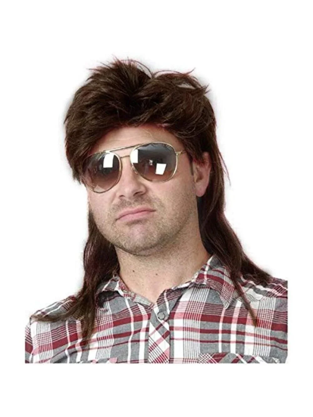 Men's Brown Heat Resistant Synthetic Fiber Long Hair Retro Mullet Wigs